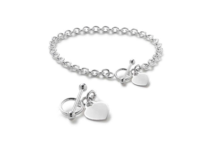 Silver Plated Womens Toggle Heart Charm Bracelet